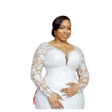 2026 Summer New Wedding Dress Lace Fish Tail Heavy Industry Long Sleeve V Collar Bridal Dress Drag Tail Yarn HZ0517