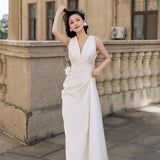White Dingy Light Wedding Dress Bride Deep V Collar Small Welcome Trip To Shoot The Yarn Small Dress Thin Simple Atmosphere HZ0517