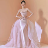 The Theme Of The Studio Wedding Dress Pink Couple With Breasts To Collect Waist Fishtail Butterfly Butterity Sleeveless New Korean Version Of Dress HZ0517