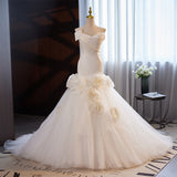 Brassing And Densate Light Wedding Bride Wedding Evening Dress Dress Female White Fishtail Thin High Sense Flowers Noble Woman HZ0517