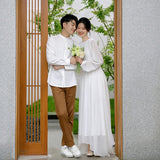 White Flowing Dress Round Collar Light Wedding Dress Ultra-Long Sen Dress Seaside Photo Clothes Super Fairy HZ0517