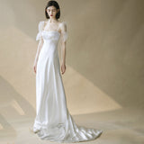 French Light Wedding Dress White Simple Super Fairy Dream Bride Welcome Out Yarn Temperament Tug-Tailed And Fasted-Sin Noodle Dress HZ0517