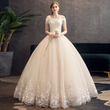 Champagne-Colored Shoulder Dress Wedding Dress High-End Thin Bride Wedding Dress Spring New Wedding Dress HZ0517