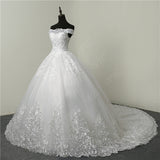 Main Wedding Dress 2025 New Pure White Large Size Lace Embroidery One-Word Shoulder Bride Wedding Wedding Dress HZ0517