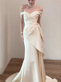 French Word Shoulder Light Wedding Dress Bride Simple Dingy Noodles Senior White Fishtail Dress Welcome Out Of The Yarn HZ0517