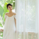Light Wedding Dress Bride's Word Shoulder Sling Dress Dress Banquet Temperament Morning Robe Sling Dress HZ0517