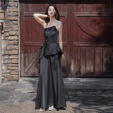 Black Evening Dress Female Senior Sense Light Luxury Banquet Temperament Brat Dress Host Art Exam Dress Dress Dress HZ0517