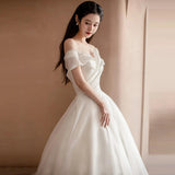 One-Word Shoulder Light Wedding Bride 2026 New Travel Photography Sen Series Super Fairy Dress Simple Light Luxury Welcome Go Out Yarn HZ0517