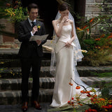 French Brao-Smeared Light Wedding Bride Simple Mori Retro-Screative Yarn Fishtail Welcome Small Dress Summer HZ0517