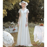 French-Style Silk Noodles Light Wedding Dress 2026 New Bride Simple V-Neck Dress Small Lace Go Out Yarn Welcome Suit HZ0517