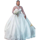 New Wedding Dress High-Necked Big Crown Heavyweight Sleeves Long Sleeve Bridal Dress African Main Yarn HZ0517
