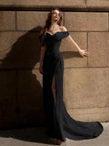 2026 New French Word Shoulder-Senior Fork With Thin Fish Tail Black Evening Dress High Sense Light Luxury Dress HZ0517