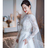 French-Style Fascress Main Wedding Dress 2026 New Bride Long Sleeves Thin Shoulder Simple White Long Tailed Woman HZ0517