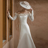 One-Word Shoulder-To-Shoulder Wedding Dress Simple Bride Long Sleeves Go Out Yarn High-End Feeling Small Man With A Vertiny Fishtail Welcome Dress Woman HZ0517