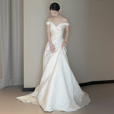 One-Word Shoulder Light Wedding Dress Bride Simple Denying French Style High-Sensing Temperament Wedding Welcome Dress Linen HZ0517