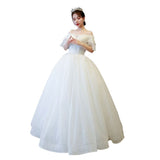 One-Word Shoulder French Light Main Wedding Dress 2026 New Bridal V Collar Small Man Dress Court Wind Yarn HZ0517