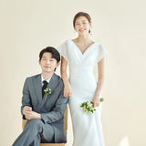 2026 New Simple Fish Tail Light Wedding Dress Thin V-Neck Tail Princess Mori Family Travel To Shoot The Luxury Bride Welcome Yarn 0 HZ0517