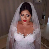 New Deep V Lord Wedding Dress New Large-Size Lace Long-Sleeved Wedding Dress Horn Yarn HZ0517