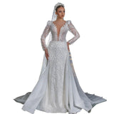 Light Wedding Bride 2026 New White Thin Fishtail Tug Lace Long Sleeve Simple Welcome Dress Dress HZ0517