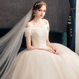 Champagne-Colored Shoulder Dress Wedding Dress High-End Thin Bride Wedding Dress Spring New Wedding Dress HZ0517