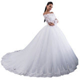 2026 New High-Waisted White Middle-Sleeved Princess Thin Shoulder Dress Repair Lace-Sleeved Wedding Dress HZ0517