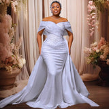 One-Word Shoulder Wedding Dress And Tail Female Senior Banquet Temperament Famous Host Small Sexy Heavy Industry Nails HZ0517