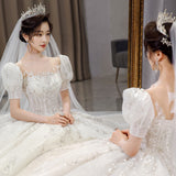French Light Main Wedding Dress 2026 New Spring Bride Small Sleeves With Thick Arm Temperament Big Tail Wedding Dress HZ0517
