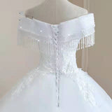 One-Word Shoulder Main Wedding Dress 2026 New Tuxo Court Wedding Dress Bridal Hus Down Yarn HZ0517