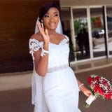 African Bride Round-Neck Wedding Dresses Mermaids Dressed Withed Big Tail Wedding Dresses HZ0517