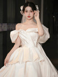 One-Word Shoulder-Senior Shading Main Wedding Dress 2025 New Bridal High-Quality Feeling In The Escape Princess Tail Out Of The Door Light Yarn HZ0517