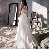 Wedding Dress 2026 New V-Neck High Fork Chiffon Lace Flowering Fine Shoulder Strap Dress HZ0517