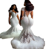 2026 New Wedding Dress Female Light Lace Fishtail Wedding Dress Long Sleeves Dragging Tail Repair Bridal Main Wedding Dress HZ0517