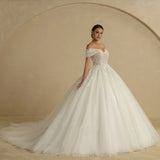 The Main Wedding Dress Of The Single-Word Shoulder Dress 2025 New Self-Repair Bride's Wedding Wedding Dress Go Out To The Yarn HZ0517