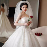 Starry Sky Main Light Wedding Dress 2025 New Temperament Bride Tectoral Family Luxury Tail Simple Temperament HZ0517