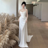French Brae Light Wedding Dress 2026 New Bride Simple Fascling High-End Feeling Go Out Yarn Fishtail White Dress Dress HZ0517