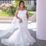 African New Mermaid Wedding Dress Sexy Lace Shoulder Tail Wedding Dress HZ0517