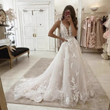 2026 Deep V Sexy Body Wedding Dress Autumn New Fashion Simple Famous Temperament Generous HZ0517
