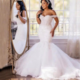 Wedding Fish Tail Ebay 2026 New Shoulder White Lace Mid-Rise Large-Size Wedding Dress HZ0517