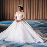 2026 New Wedding Dress African Bride Wedding Long-Sleeved Pearl Wedding Dress HZ0517