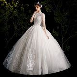 Wedding Dress 2025 New Bride Wedding French One-Word Shoulder-Collar Court Sex Crystal Susu Wedding Dress HZ0517