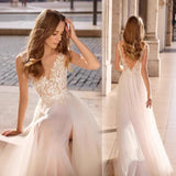 V-Neck Wedding Dress With Thin Bare Back Light Wedding Dress Sling Long Wedding Dress Skirt HZ0517