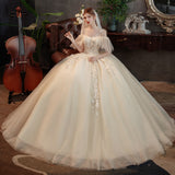 Champagne Light Main Wedding Dress 2026 Bride's New Large-Size Mori Dreamy Super Fairy Simple Shoulder Temperament Dress HZ0517