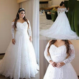 Large-Size Wedding Dress 2026 New Sexy Out-Shouldered Tulle Long-Sleeved Lace Bridal Dress HZ0517