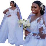 Wedding Bride 2026 Spring New Deep V-Neck Long Sleeve Drag Lace Bride Wedding Dress HZ0517