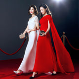 Banquet Evening Dress Female 2026 New White Host Dress Simple Generous Long Body Temperament Dress HZ0517