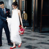 French Light Wedding Dress 2026 New Small Bride Hanging Neck Simple Mori Family Travel To Shoot The Yarn Female Senior Texture HZ0517