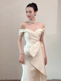 French Word Shoulder Light Wedding Dress Bride Simple Dingy Noodles Senior White Fishtail Dress Welcome Out Of The Yarn HZ0517