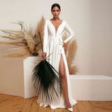 Wish Temperament Wedding Dress V Long Elegant Simple Long-Sleeved Wedding Dress HZ0517