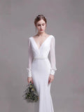 French Light Wedding Dress Bride Simple Temperament White Long-Sleeved Lace Long Tail Dress Dress Go Out Of The Lawn HZ0517