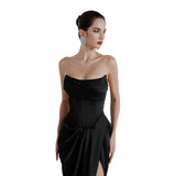 Tmear Fish Bone Folded Bag Ass Bridal Wedding Toast Dress Autumn New Hepburn High Open Fork Skirt HZ0517